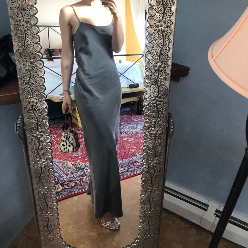 Grey silk slip dress